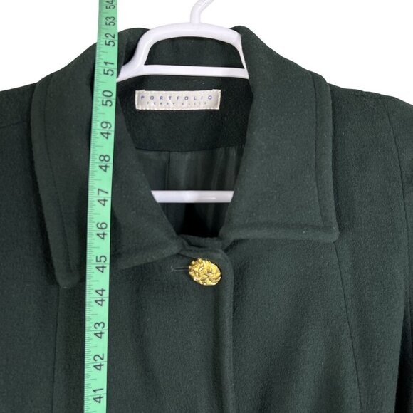 Portfolio Perry Ellis 14 Long Hunter Green Wool Coat Gold Buttons Quiet Luxury - Picture 14 of 16